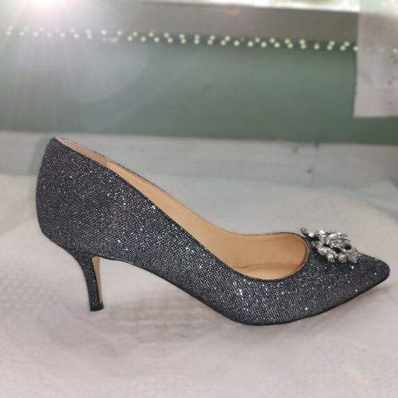 Pewter/Black Rhinestone Adorned Glitter Heels - Picture 6 of 13
